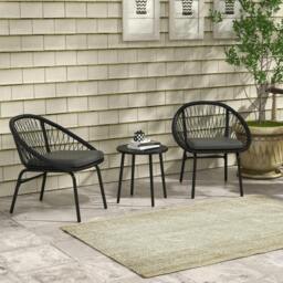 Rackhams 3 Piece Garden Furniture Set, Bistro Set w/ 2 Chairs & 1 Coffee Table
