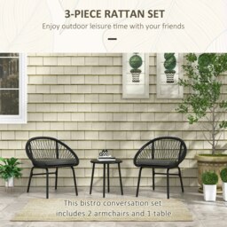 Rackhams 3 Piece Garden Furniture Set, Bistro Set w/ 2 Chairs & 1 Coffee Table - thumbnail 4