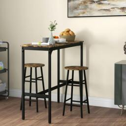 Rackhams 3 Piece Bar Set, Industrial Kitchen and Chair Set Rustic Brown - 3 - MDF, steel - Rustic brown, black - thumbnail 1