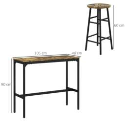 Rackhams 3 Piece Bar Set, Industrial Kitchen and Chair Set Rustic Brown - 3 - MDF, steel - Rustic brown, black - thumbnail 3