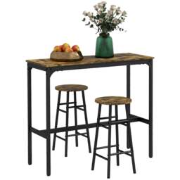 Rackhams 3 Piece Bar Set, Industrial Kitchen and Chair Set Rustic Brown - 3 - MDF, steel - Rustic brown, black - thumbnail 2