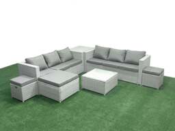 Rackhams Rattan Garden Outdoor Furniture Set 9 Seater Rattan Garden Sofa Set with 3 Footstools Side Table Light Grey Mixed - thumbnail 2