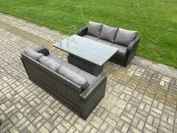 Rackhams 6 Seater Garden Dining Sets Outdoor Rattan Furniture Lounge Sofa Height Adjustable Rising lifting Table Set Dark Grey Mixed - thumbnail 2
