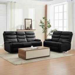 Rackhams 3 Seater Manual Recliner Sofa, Black - Black - PU Leather - 187