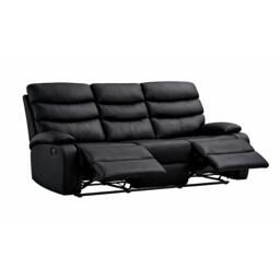 Rackhams 3 Seater Manual Recliner Sofa, Black - Black - PU Leather - 187 - thumbnail 2