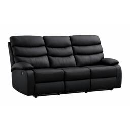 Rackhams 3 Seater Manual Recliner Sofa, Black - Black - PU Leather - 187 - thumbnail 3