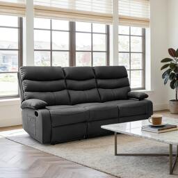 Rackhams 3 Seater Manual Recliner Sofa, Black - Black - PU Leather - 187 - thumbnail 4