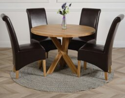 Rackhams Oregon Round Oak Dining Table with Montana Leather Chairs - 1 - 4 chairs - Burgundy - thumbnail 5