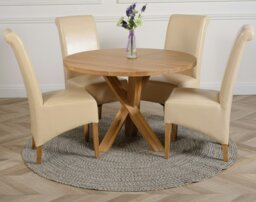 Rackhams Oregon Round Oak Dining Table with Montana Leather Chairs - 1 - 4 chairs - Burgundy - thumbnail 2