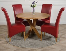 Rackhams Oregon Round Oak Dining Table with Montana Leather Chairs - 1 - 4 chairs - Burgundy - thumbnail 4