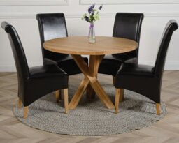 Rackhams Oregon Round Oak Dining Table with Montana Leather Chairs - 1 - 4 chairs - Burgundy - thumbnail 3