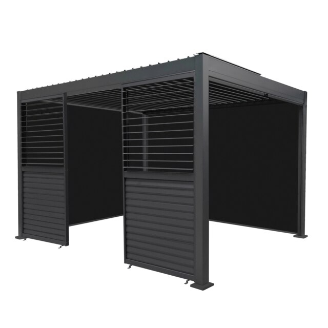 Rackhams Aluminium Pergola With Anthracite Blinds & 2 Shutter Panels - 3m x 4m - image 1