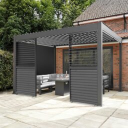Rackhams Aluminium Pergola With Anthracite Blinds & 2 Shutter Panels - 3m x 4m - thumbnail 4