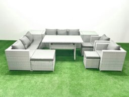 Rackhams Rattan Garden Furniture Set Outdoor 8 Seater Patio Dinin g Sofa Sets with Dining Table 2 Chairs 2 Side Tables 3 Footstools Light Grey Mixed - thumbnail 2