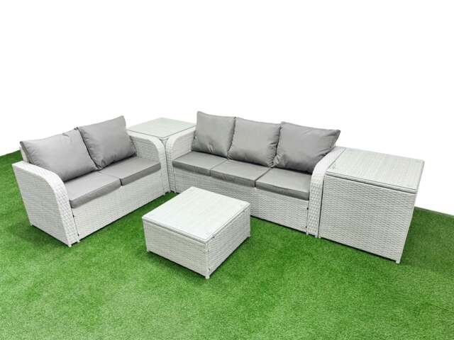 Rackhams 5 Seater PE Rattan Wicker Garden Furniture Patio Conservatory Sofa Set with Square Coffee Table 3 Seater Sofa Love Sofa 2 Side Table - image 1