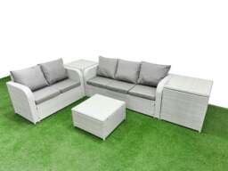 Rackhams 5 Seater PE Rattan Wicker Garden Furniture Patio Conservatory Sofa Set with Square Coffee Table 3 Seater Sofa Love Sofa 2 Side Table - thumbnail 1
