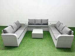 Rackhams PE Rattan Lounge Sofa Set 9 Seater Outdoor Garden Furniture Set with Square Coffee Table 3 Seater Sofa 2 Side Table Light Grey - thumbnail 1