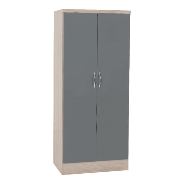 Rackhams Nevada 2 Door Wardrobe - Grey Gloss and Light Oak - image 1