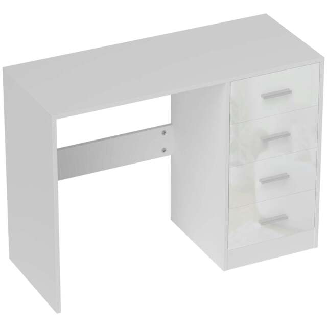 Rackhams Computer Desk with Drawers, Dressing Table, High Gloss Home Office Writing Workstation, White - image 1