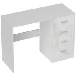 Rackhams Computer Desk with Drawers, Dressing Table, High Gloss Home Office Writing Workstation, White - thumbnail 1