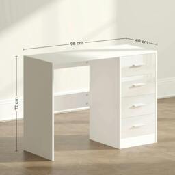 Rackhams Computer Desk with Drawers, Dressing Table, High Gloss Home Office Writing Workstation, White - thumbnail 3