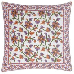 Rackhams Mentera Velvet Floral Cushion Cover - Lilac/Coral - 50cm x 50cm - Lilac/Coral - 100% Cotton