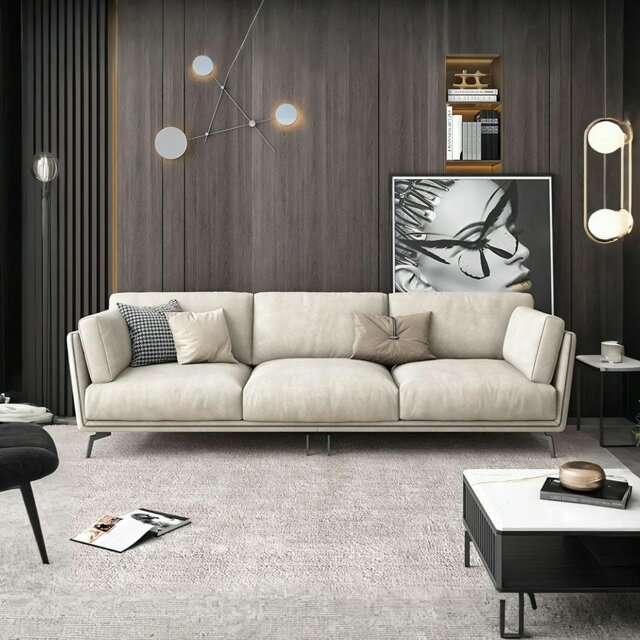 Rackhams Reynold Two Seater, Three Seater, Four Seater Sofa, Leatheraire - Beige - Three Seater 280cm - image 1