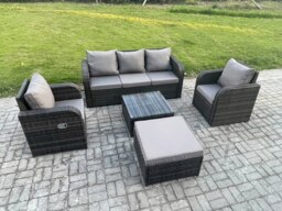 Rackhams Garden Furniture Sets 6 Seater Wicker Rattan Furniture Patio Sofa Sets with Reclining Chair 3 Seater Sofa Big Footstool Dark Grey Mixed - thumbnail 2