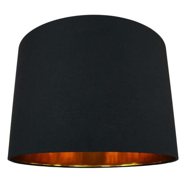 "Rackhams Modern Jet Black Cotton 16"" Floor/Pendant Lamp Shade with Shiny Golden Inner" - image 1