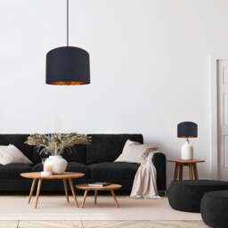 "Rackhams Modern Jet Black Cotton 16"" Floor/Pendant Lamp Shade with Shiny Golden Inner" - thumbnail 6