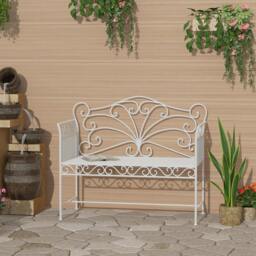 Rackhams Garden Bench Outdoor Furniture 2 Seater Park Seating w/ Backrest White