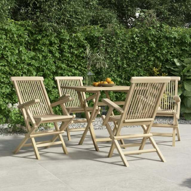 Rackhams Folding Garden Chairs 4 pcs Grey 56x61x89 cm Solid Wood Teak