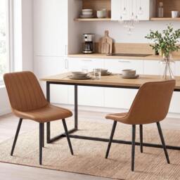 Rackhams Faux Leather Upholstered Kitchen Chairs with Metal Legs, Brown - thumbnail 1