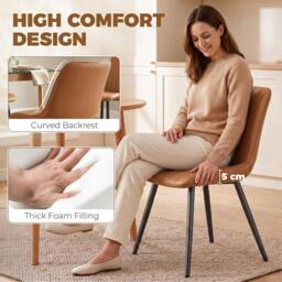 Rackhams Faux Leather Upholstered Kitchen Chairs with Metal Legs, Brown - thumbnail 5