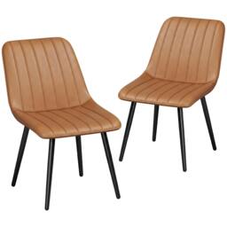 Rackhams Faux Leather Upholstered Kitchen Chairs with Metal Legs, Brown - thumbnail 2