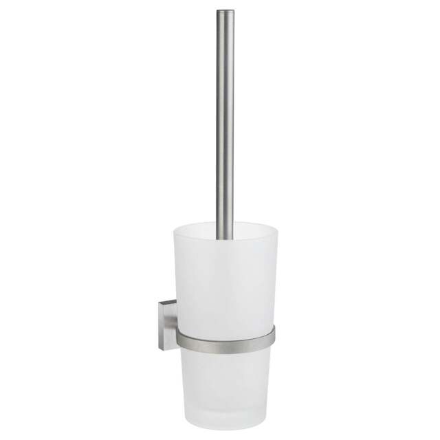 Rackhams Brushed Chrome Toilet Brush and Frosted Glass Holder