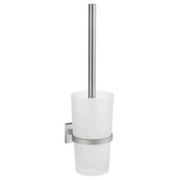 Rackhams Brushed Chrome Toilet Brush and Frosted Glass Holder