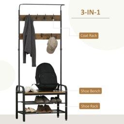 Rackhams Industrial Coat Rack Stand with 8 Hooks Hangers Storage Cabinet Brown - thumbnail 3