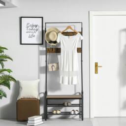Rackhams Industrial Coat Rack Stand with 8 Hooks Hangers Storage Cabinet Brown