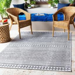 Rackhams Eagean-Geometric Black White In- & Outdoor Rug - 160cm_diameter - thumbnail 2