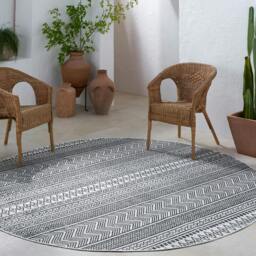 Rackhams Eagean-Geometric Black White In- & Outdoor Rug - 160cm_diameter - thumbnail 1