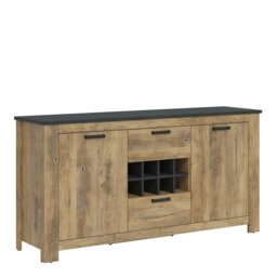 Rackhams Rapallo 2 door 2 drawer sideboard with wine rack in Chestnut and Matera Grey - Brown - 176.2 - 1