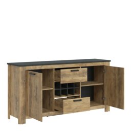 Rackhams Rapallo 2 door 2 drawer sideboard with wine rack in Chestnut and Matera Grey - Brown - 176.2 - 1 - thumbnail 3