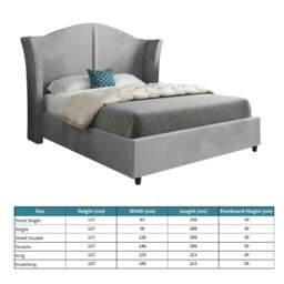 Rackhams Zampa Curved Top Curved Winged Upholstered Soft Velvet Bed Frame - Grey - Grey - Small double - thumbnail 4