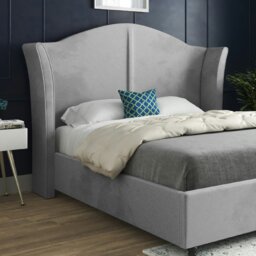 Rackhams Zampa Curved Top Curved Winged Upholstered Soft Velvet Bed Frame - Grey - Grey - Small double - thumbnail 2