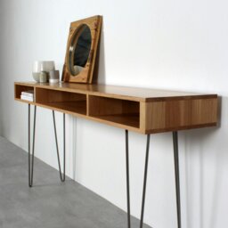 "Rackhams Marston Wide Console Table on Mid Century Hairpin Legs - 200cm (79"") - Oak" - thumbnail 3