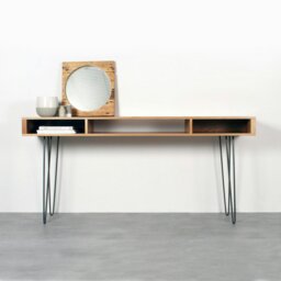 "Rackhams Marston Wide Console Table on Mid Century Hairpin Legs - 200cm (79"") - Oak" - thumbnail 1