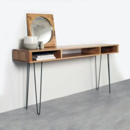 "Rackhams Marston Wide Console Table on Mid Century Hairpin Legs - 200cm (79"") - Oak" - thumbnail 2