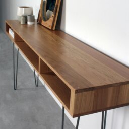 "Rackhams Marston Wide Console Table on Mid Century Hairpin Legs - 200cm (79"") - Oak" - thumbnail 5