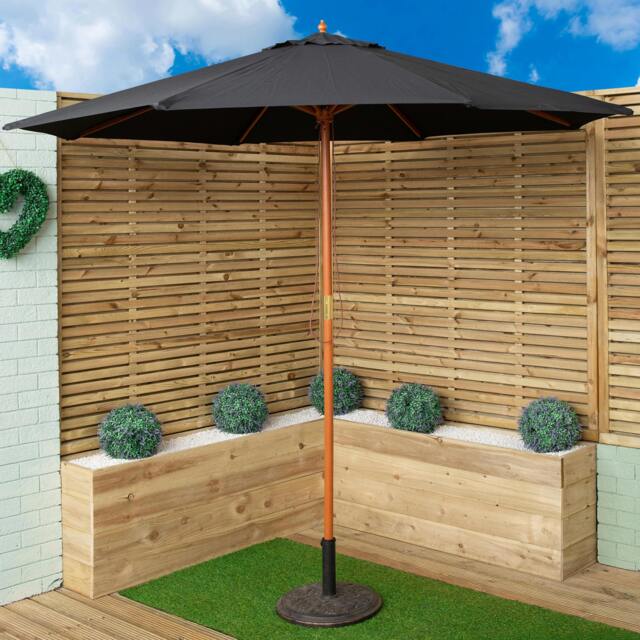 Rackhams 2.7m Outdoor Wooden Garden Parasol Sun Shade with Carry Bag in Black - image 1